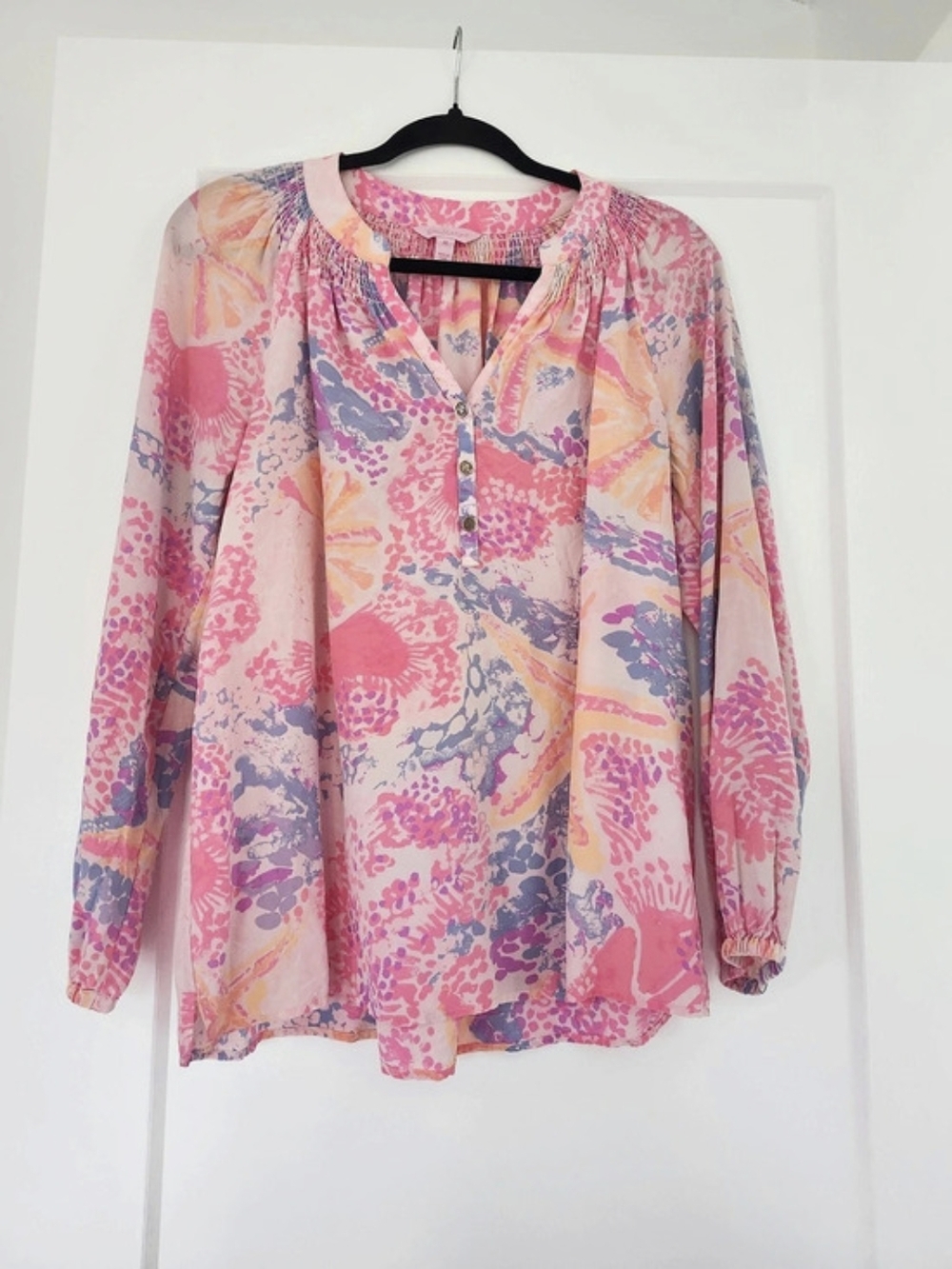 Lilly Pulitzer Elsa Silk Top Abstract Print Pink & Purple Size Medium